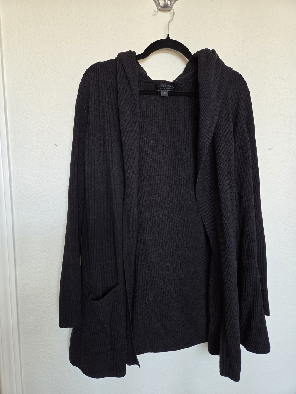 Barefoot Dreams Cozychic Ultra Lite Ribbed Hooded Cardigan - Black
